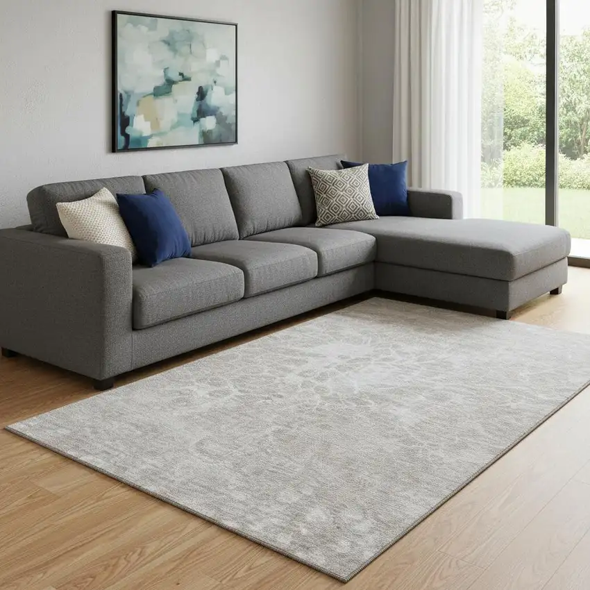 Taupe And Ivory Abstract Washable Area Rug With UV Protection Photo 1