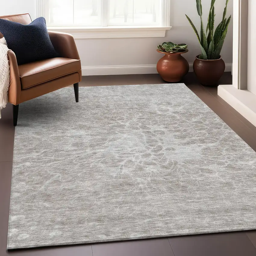 Taupe And Ivory Abstract Washable Area Rug With UV Protection Photo 6