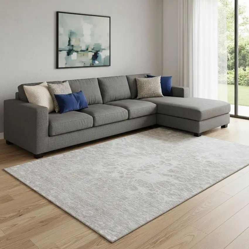 Taupe And Ivory Abstract Washable Area Rug With UV Protection Photo 2