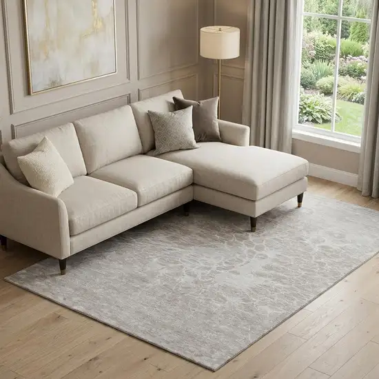 Taupe And Ivory Abstract Washable Area Rug With UV Protection Photo 1
