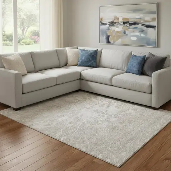 Taupe And Ivory Abstract Washable Area Rug With UV Protection Photo 1