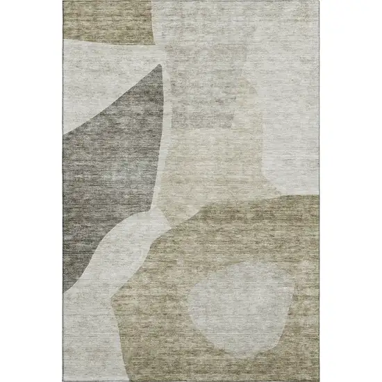 Taupe And Ivory Abstract Washable Area Rug With UV Protection Photo 1