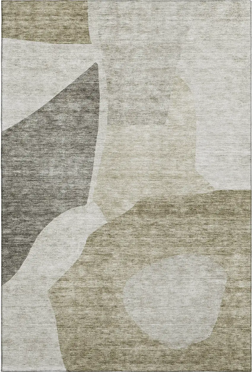 Taupe And Ivory Abstract Washable Area Rug With UV Protection Photo 1