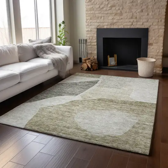 Taupe And Ivory Abstract Washable Area Rug With UV Protection Photo 5