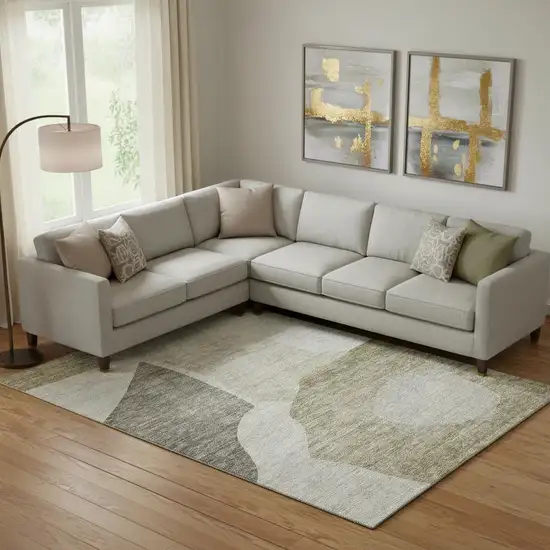 Taupe And Ivory Abstract Washable Area Rug With UV Protection Photo 1