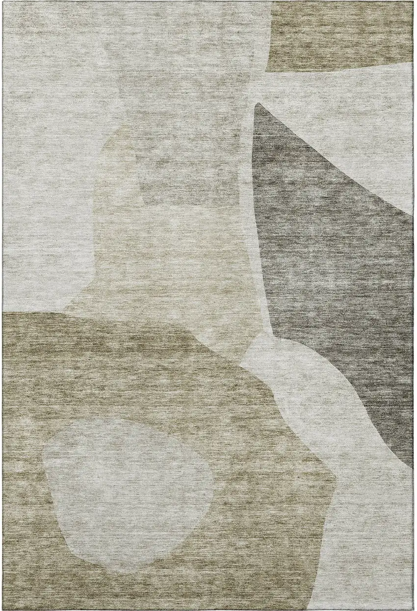 Taupe And Ivory Abstract Washable Area Rug With UV Protection Photo 3