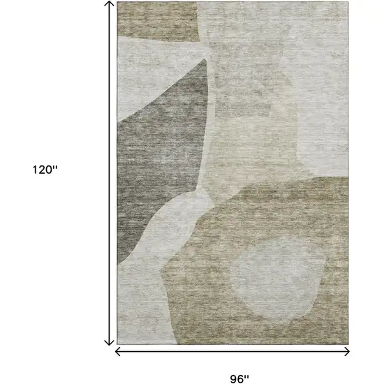 Taupe And Ivory Abstract Washable Area Rug With UV Protection Photo 3