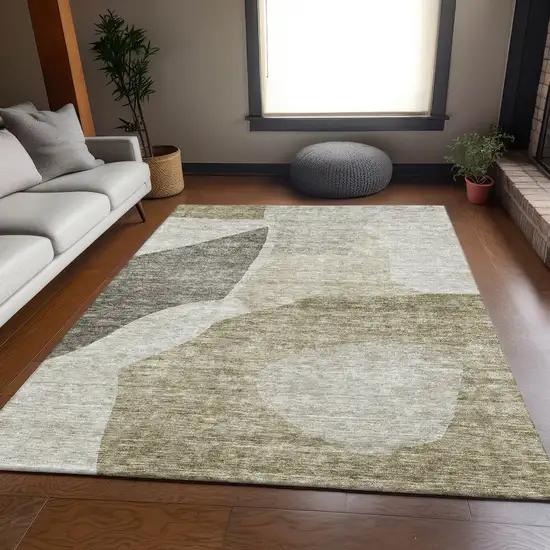 Taupe And Ivory Abstract Washable Area Rug With UV Protection Photo 4