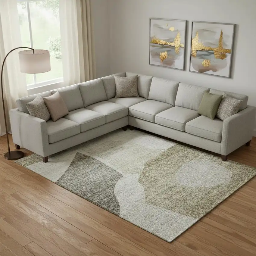 Taupe And Ivory Abstract Washable Area Rug With UV Protection Photo 1