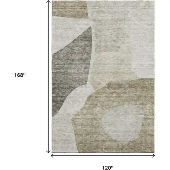 Taupe And Ivory Abstract Washable Area Rug With UV Protection Photo 9