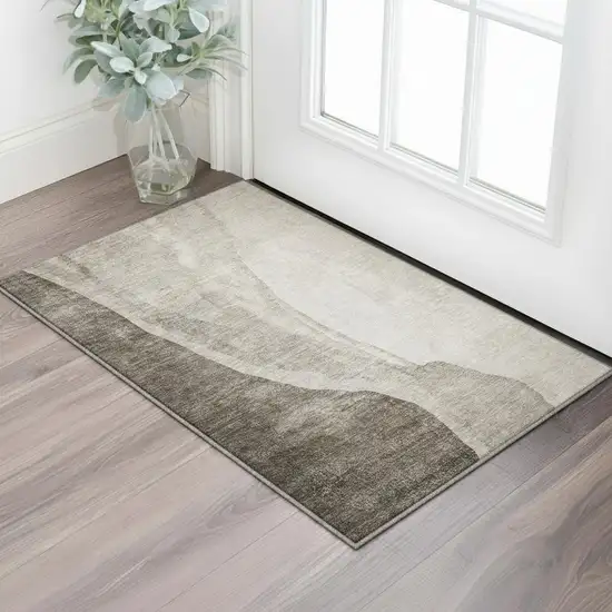 Taupe And Ivory Abstract Washable Area Rug With UV Protection Photo 2