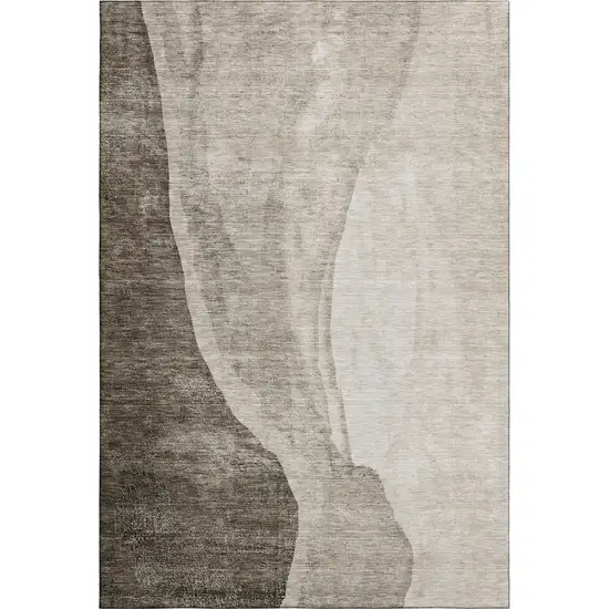 Taupe And Ivory Abstract Washable Area Rug With UV Protection Photo 1