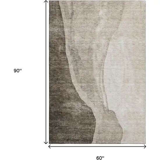 Taupe And Ivory Abstract Washable Area Rug With UV Protection Photo 3