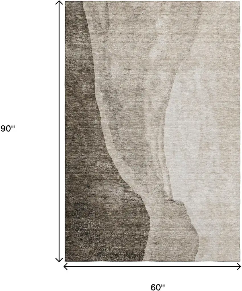 Taupe And Ivory Abstract Washable Area Rug With UV Protection Photo 3