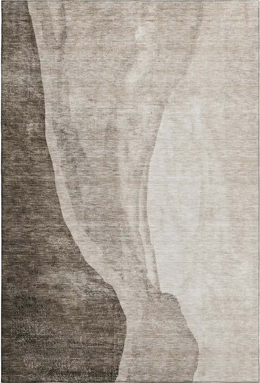Taupe And Ivory Abstract Washable Area Rug With UV Protection Photo 2