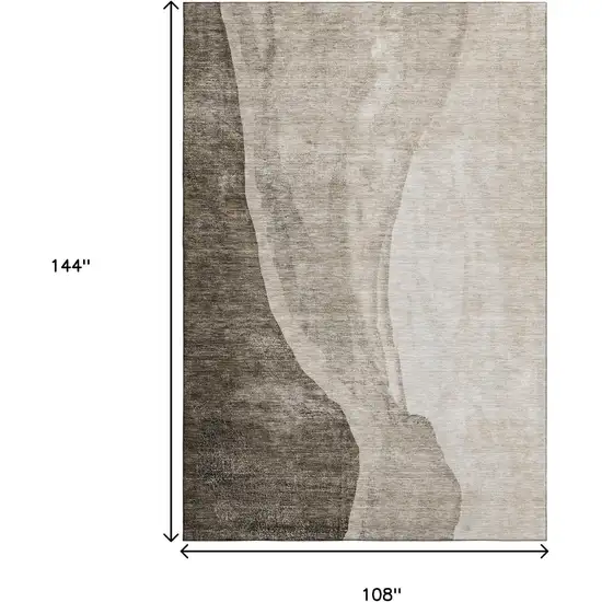 Taupe And Ivory Abstract Washable Area Rug With UV Protection Photo 3