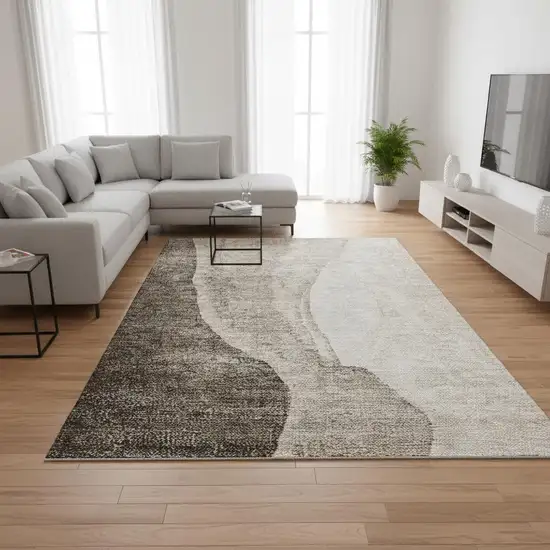 Taupe And Ivory Abstract Washable Area Rug With UV Protection Photo 1