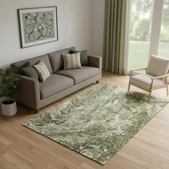 Taupe And Ivory Abstract Washable Area Rug With UV Protection Photo 1