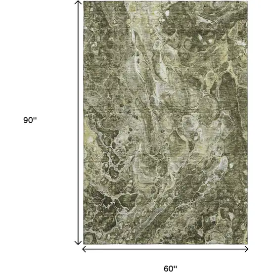 Taupe And Ivory Abstract Washable Area Rug With UV Protection Photo 3