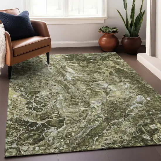 Taupe And Ivory Abstract Washable Area Rug With UV Protection Photo 5
