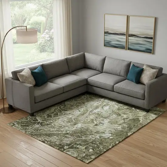 Taupe And Ivory Abstract Washable Area Rug With UV Protection Photo 1