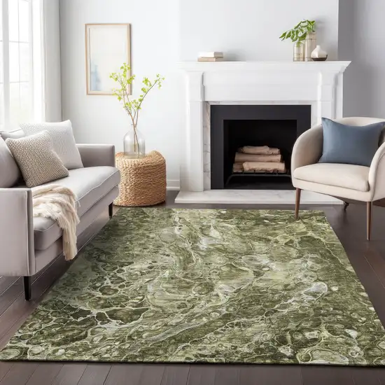 Taupe And Ivory Abstract Washable Area Rug With UV Protection Photo 4