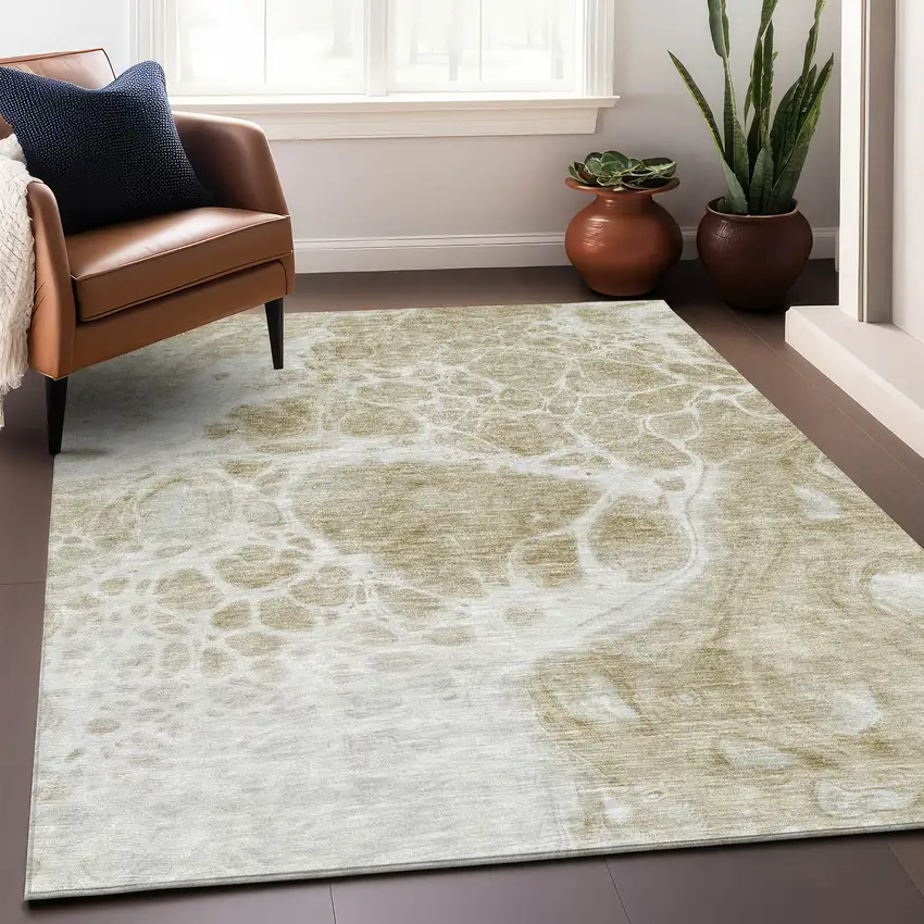Taupe And Ivory Abstract Washable Area Rug With UV Protection Photo 4