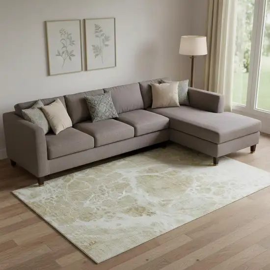 Taupe And Ivory Abstract Washable Area Rug With UV Protection Photo 1