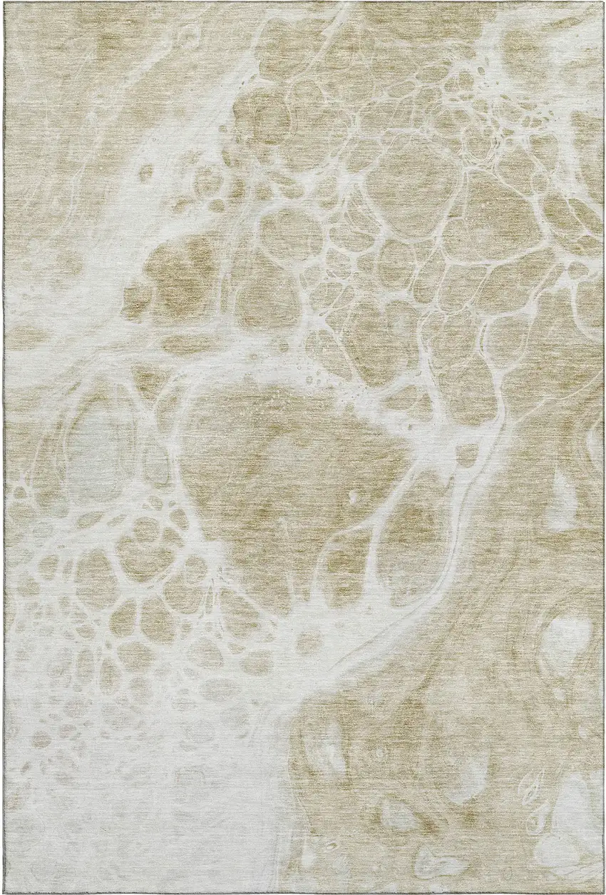 Taupe And Ivory Abstract Washable Area Rug With UV Protection Photo 5