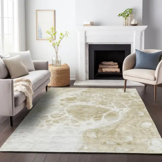 Taupe And Ivory Abstract Washable Area Rug With UV Protection Photo 3