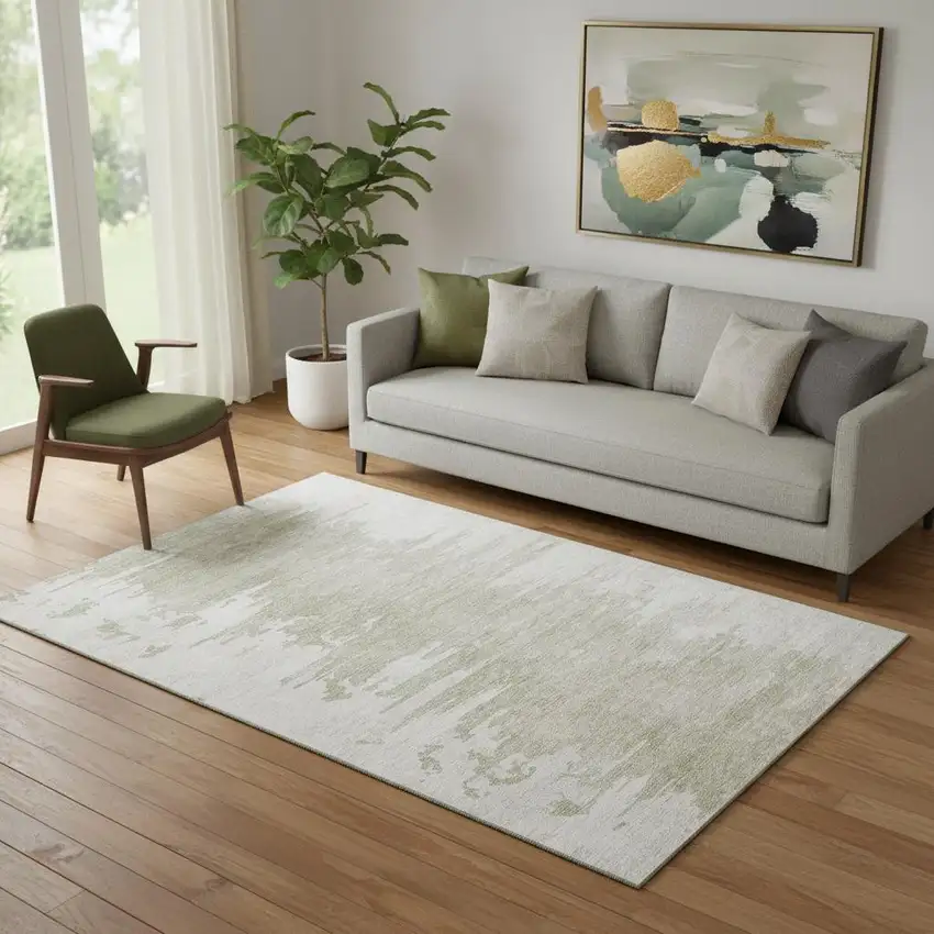 Taupe And Ivory Abstract Washable Area Rug With UV Protection Photo 1