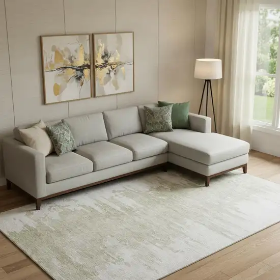 Taupe And Ivory Abstract Washable Area Rug With UV Protection Photo 1