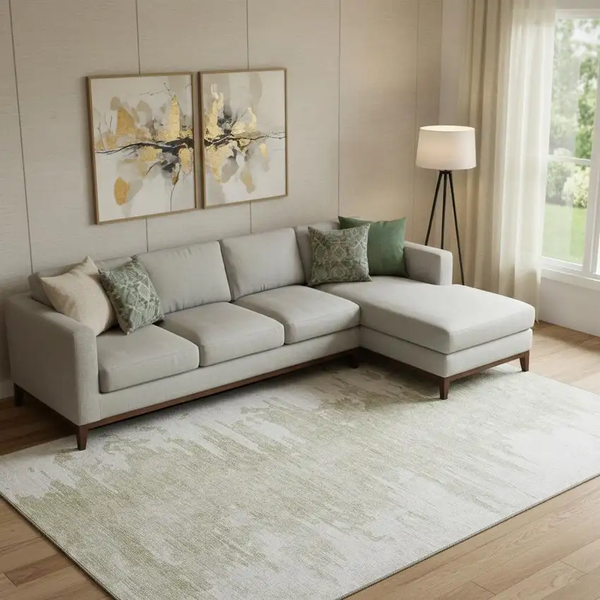 Taupe And Ivory Abstract Washable Area Rug With UV Protection Photo 1