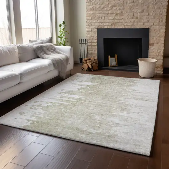 Taupe And Ivory Abstract Washable Area Rug With UV Protection Photo 5