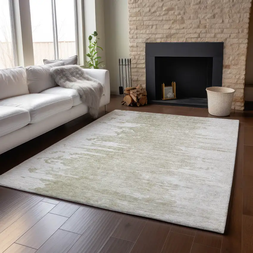 Taupe And Ivory Abstract Washable Area Rug With UV Protection Photo 5
