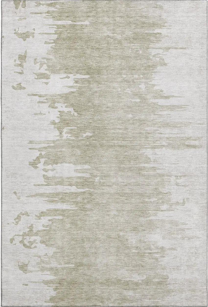 Taupe And Ivory Abstract Washable Area Rug With UV Protection Photo 1