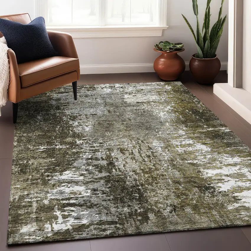 Taupe And Ivory Abstract Washable Area Rug With UV Protection Photo 5