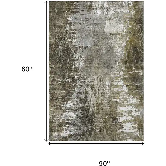 Taupe And Ivory Abstract Washable Area Rug With UV Protection Photo 3