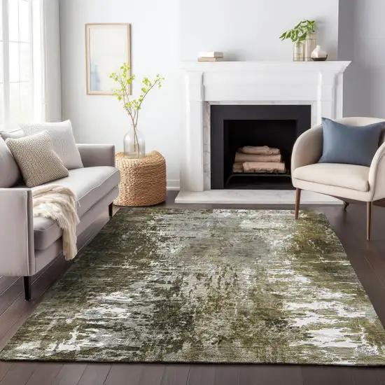 Taupe And Ivory Abstract Washable Area Rug With UV Protection Photo 4