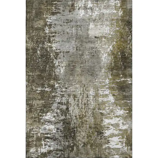 Taupe And Ivory Abstract Washable Area Rug With UV Protection Photo 6