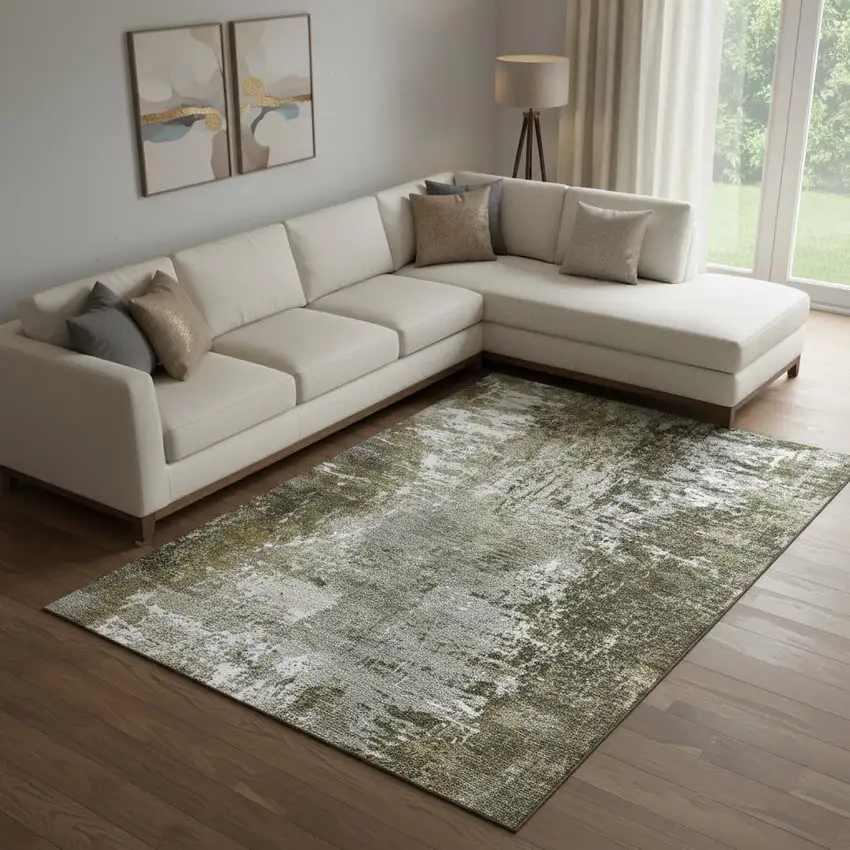 Taupe And Ivory Abstract Washable Area Rug With UV Protection Photo 1
