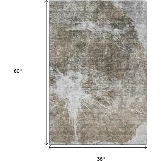 Taupe And Ivory Abstract Washable Area Rug With UV Protection Photo 3