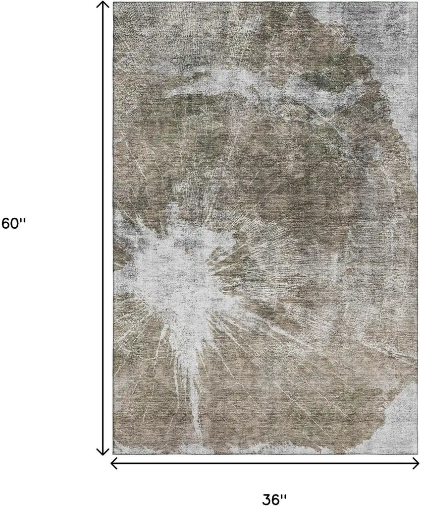 Taupe And Ivory Abstract Washable Area Rug With UV Protection Photo 3