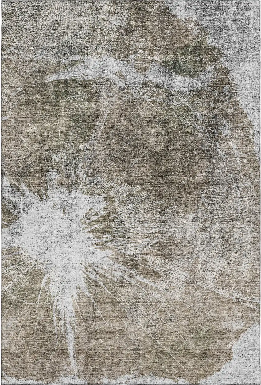 Taupe And Ivory Abstract Washable Area Rug With UV Protection Photo 1