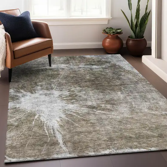 Taupe And Ivory Abstract Washable Area Rug With UV Protection Photo 5