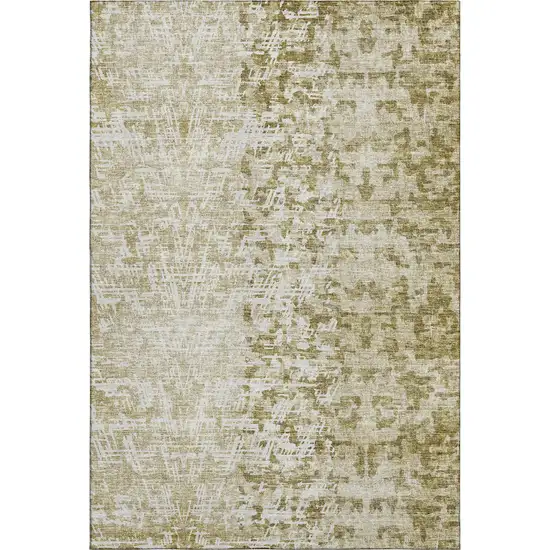 Taupe And Ivory Abstract Washable Area Rug With UV Protection Photo 1