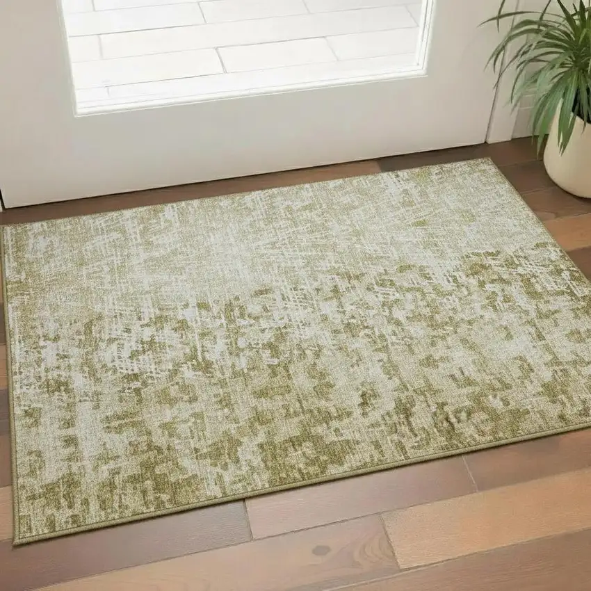 Taupe And Ivory Abstract Washable Area Rug With UV Protection Photo 1