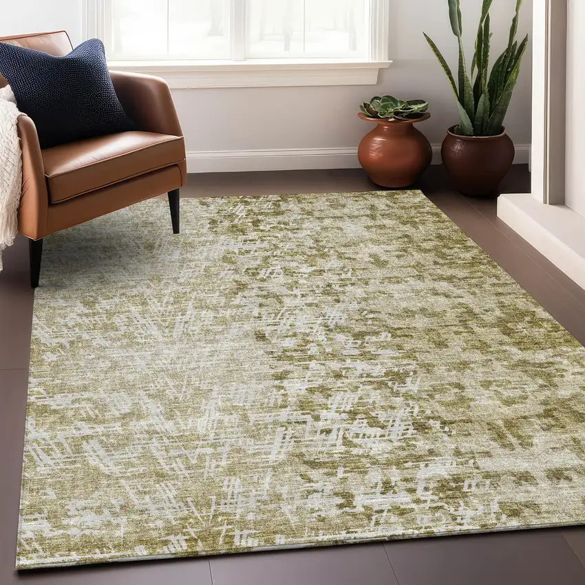Taupe And Ivory Abstract Washable Area Rug With UV Protection Photo 5