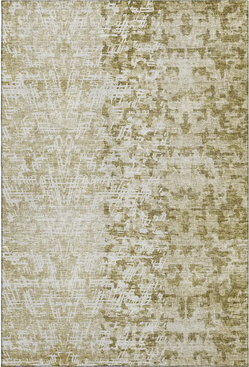 Taupe And Ivory Abstract Washable Area Rug With UV Protection Photo 1