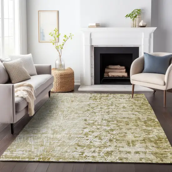 Taupe And Ivory Abstract Washable Area Rug With UV Protection Photo 4